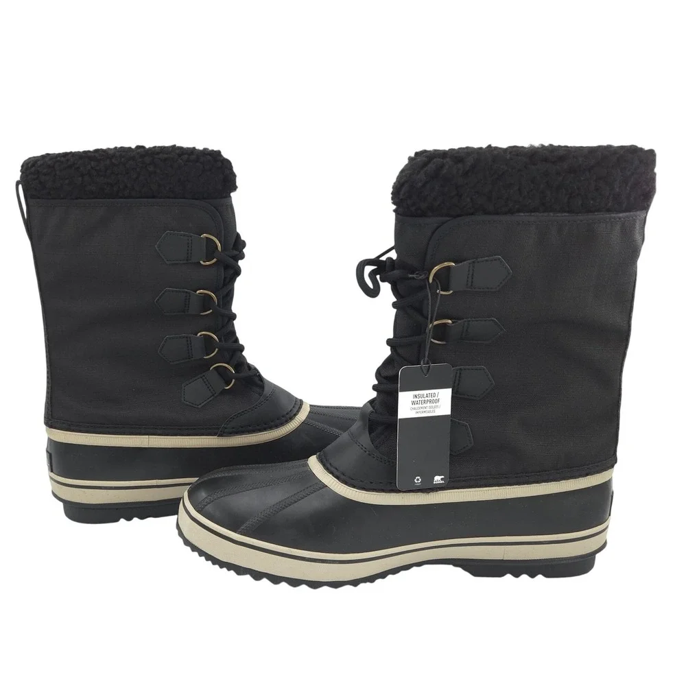 Sorel 1964 Pac Nylon Winter Snow Boots Mens 12 Black Waterproof Insulated NEW
